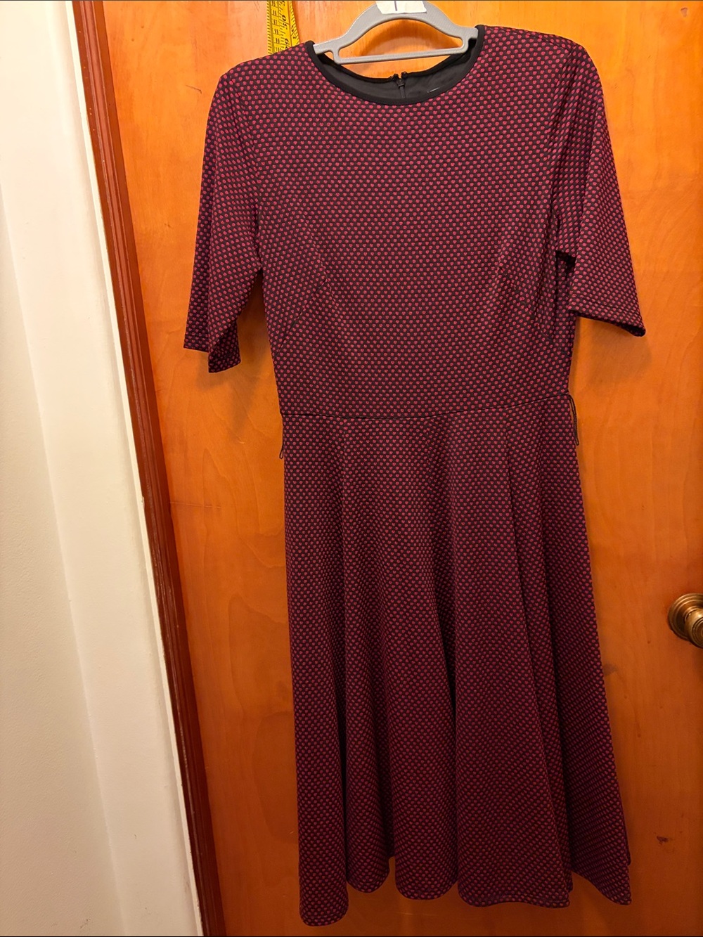 Danny & Nicole Burgundy and Black Dot Fit-and-Flare Midi Dress